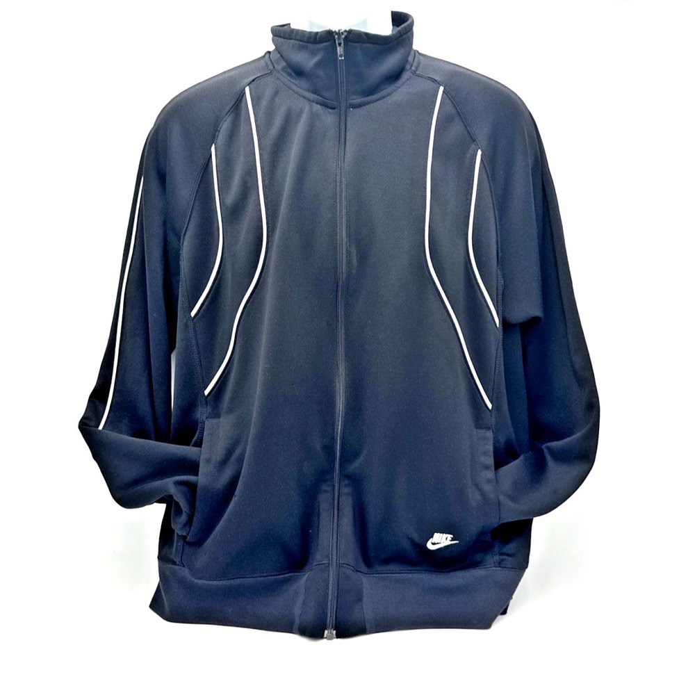 Nike Jacket Black Full Zip Track Piping Stand Up Collar Swoosh Lined MediaPocket